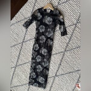 FUZZI Floral Black and Gray Long Sleeve Dress